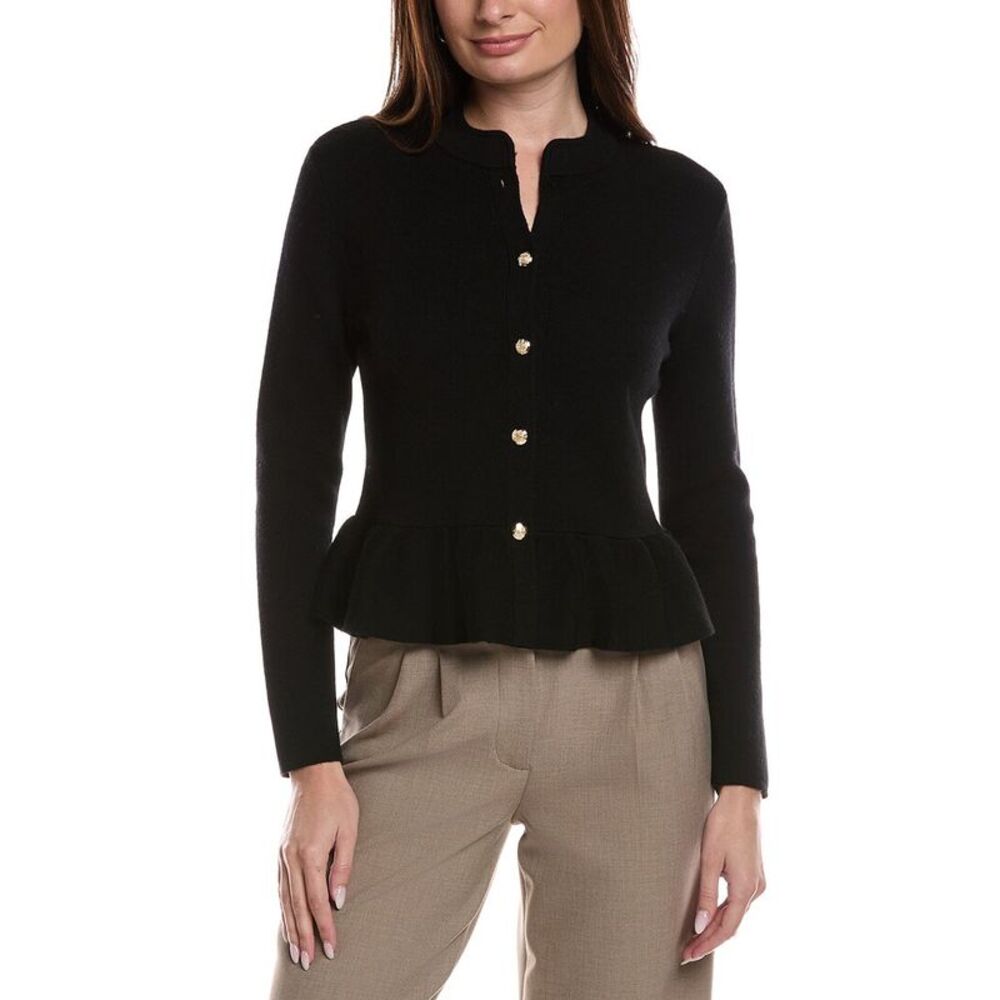 Bruno Magli Womens  Merino Wool Peplum Sweater Jacket, Black